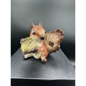 🐿️🌰 Robert Simmons Ceramics Squirrel w/ Acorn Planter – Heavy Crazing–Vintage